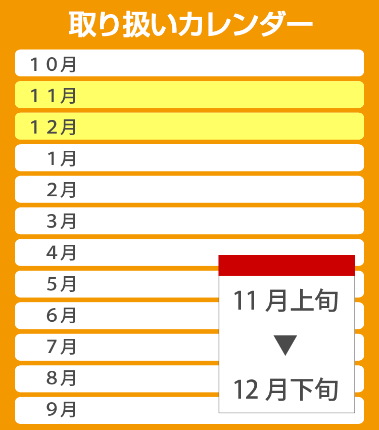 取り扱いカレンダー